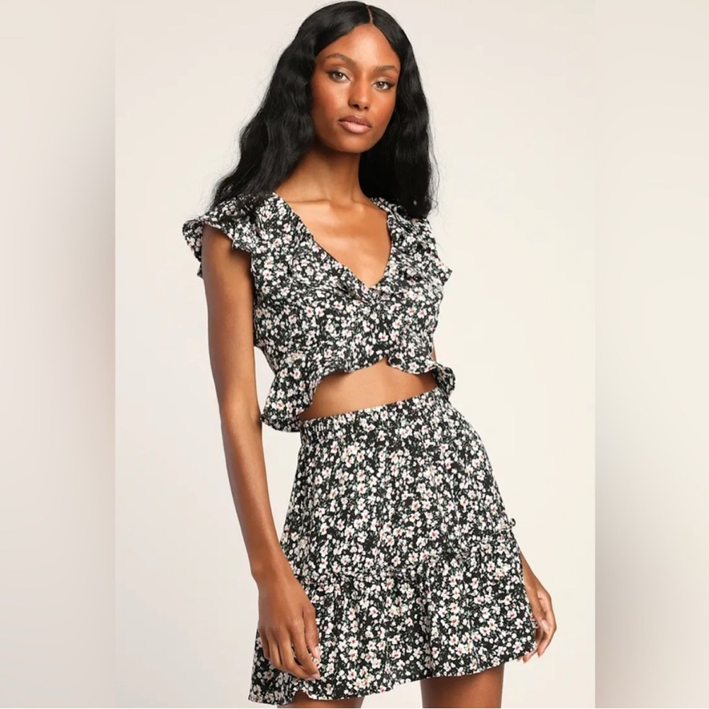 Lulu's Black and White Two-Piece Floral Mini Dress